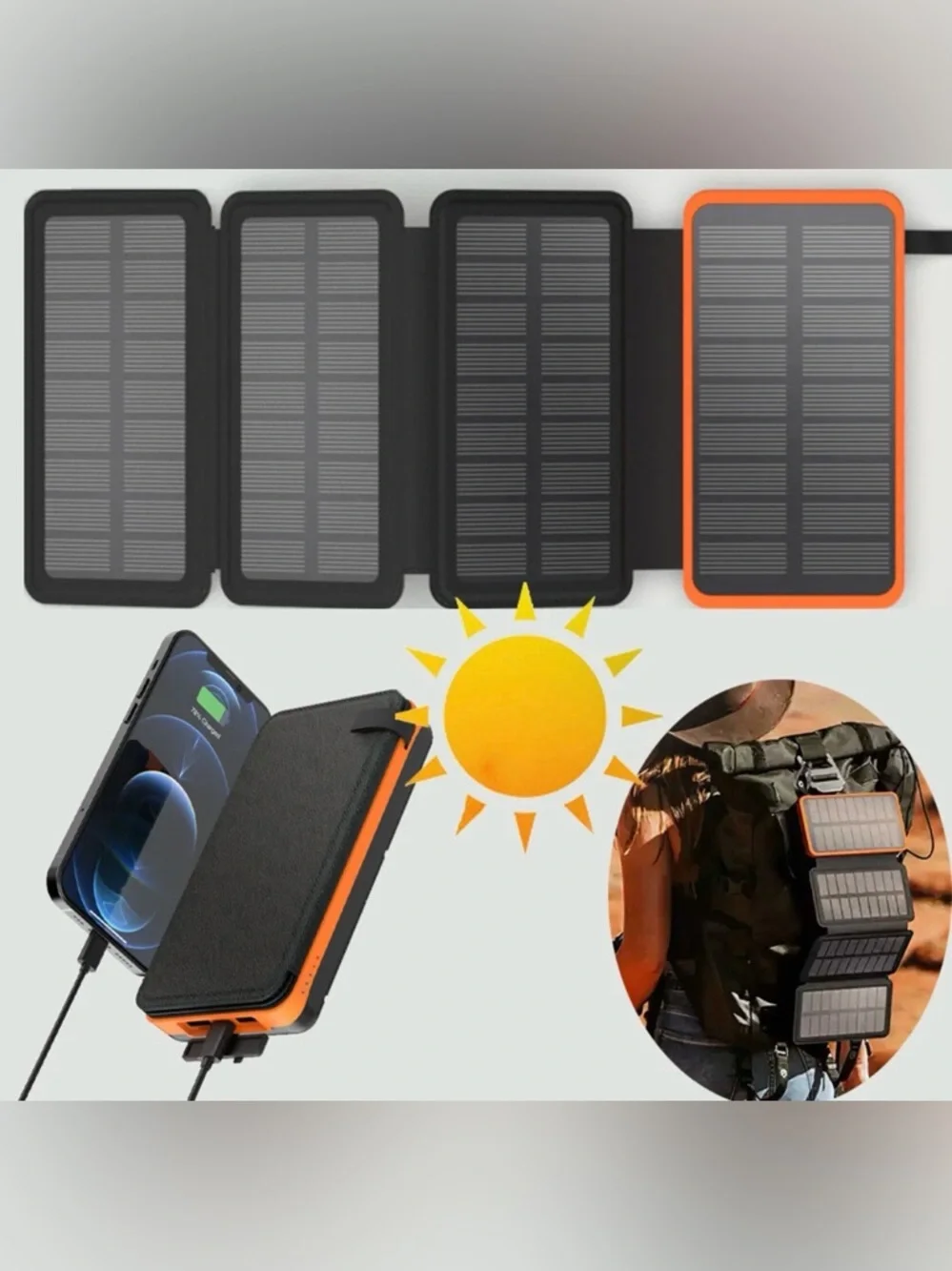 IEsafy Solar Charger 26800mAh Power Bank YD-820S 4 Panels & Compass Survival Kit